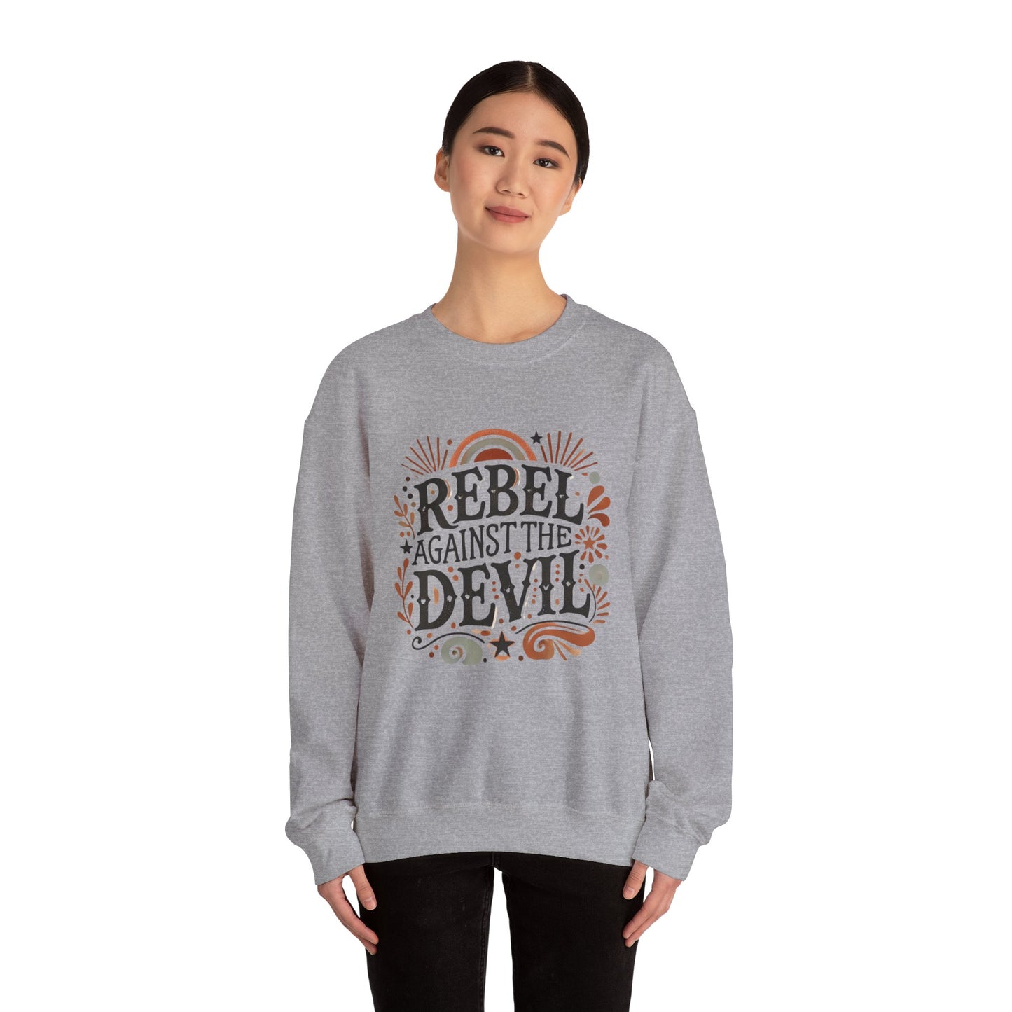 Rebel Against the Devil Women's Heavy Blend™ Crewneck Sweatshirt - Bold & Inspirational Style