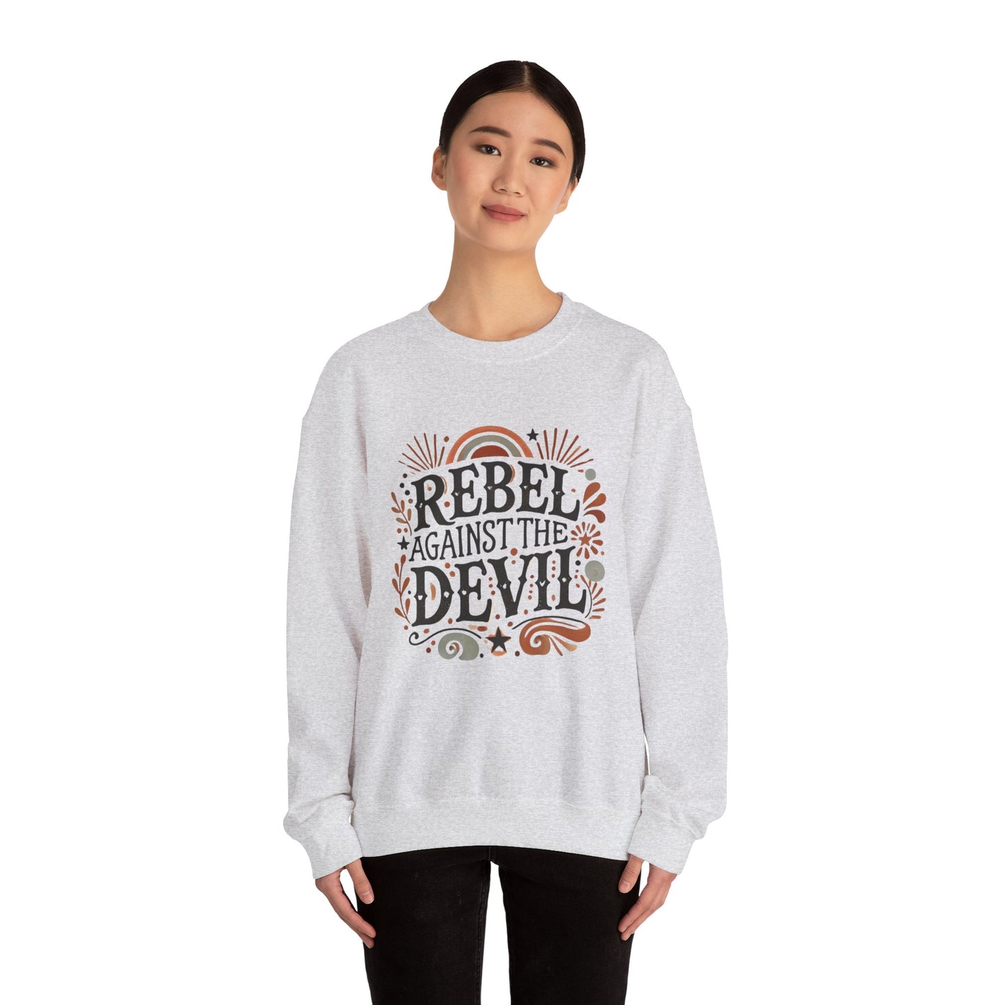 Rebel Against the Devil Women's Heavy Blend™ Crewneck Sweatshirt - Bold & Inspirational Style