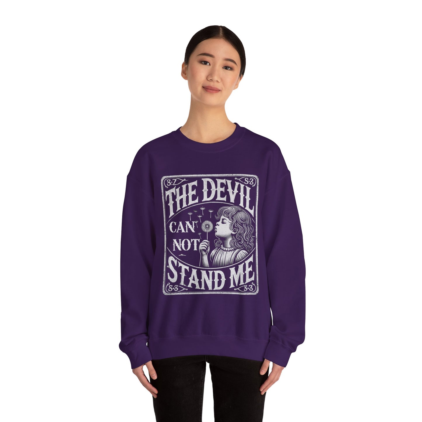 Christian Quote Sweatshirt - The Devil Can't Stand Me - Heavy Blend Crewneck