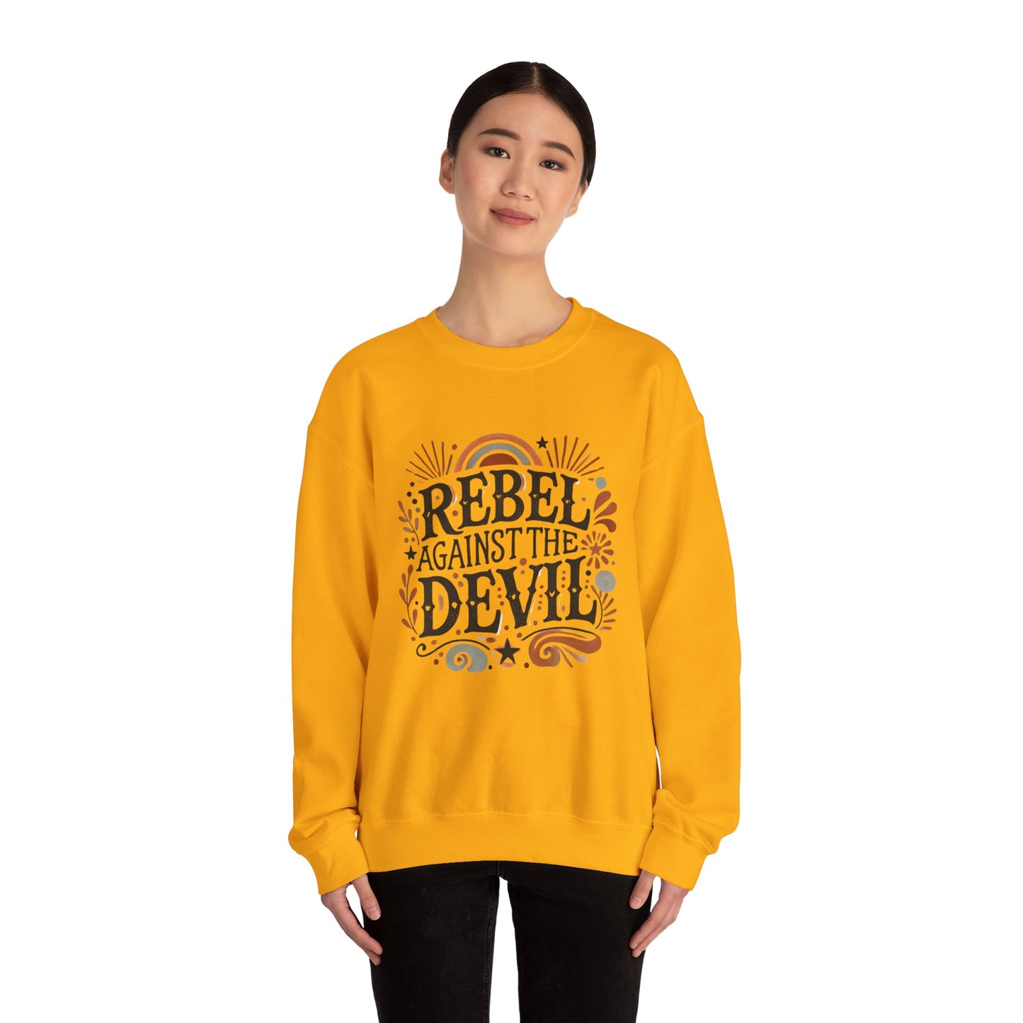 Rebel Against the Devil Women's Heavy Blend™ Crewneck Sweatshirt - Bold & Inspirational Style