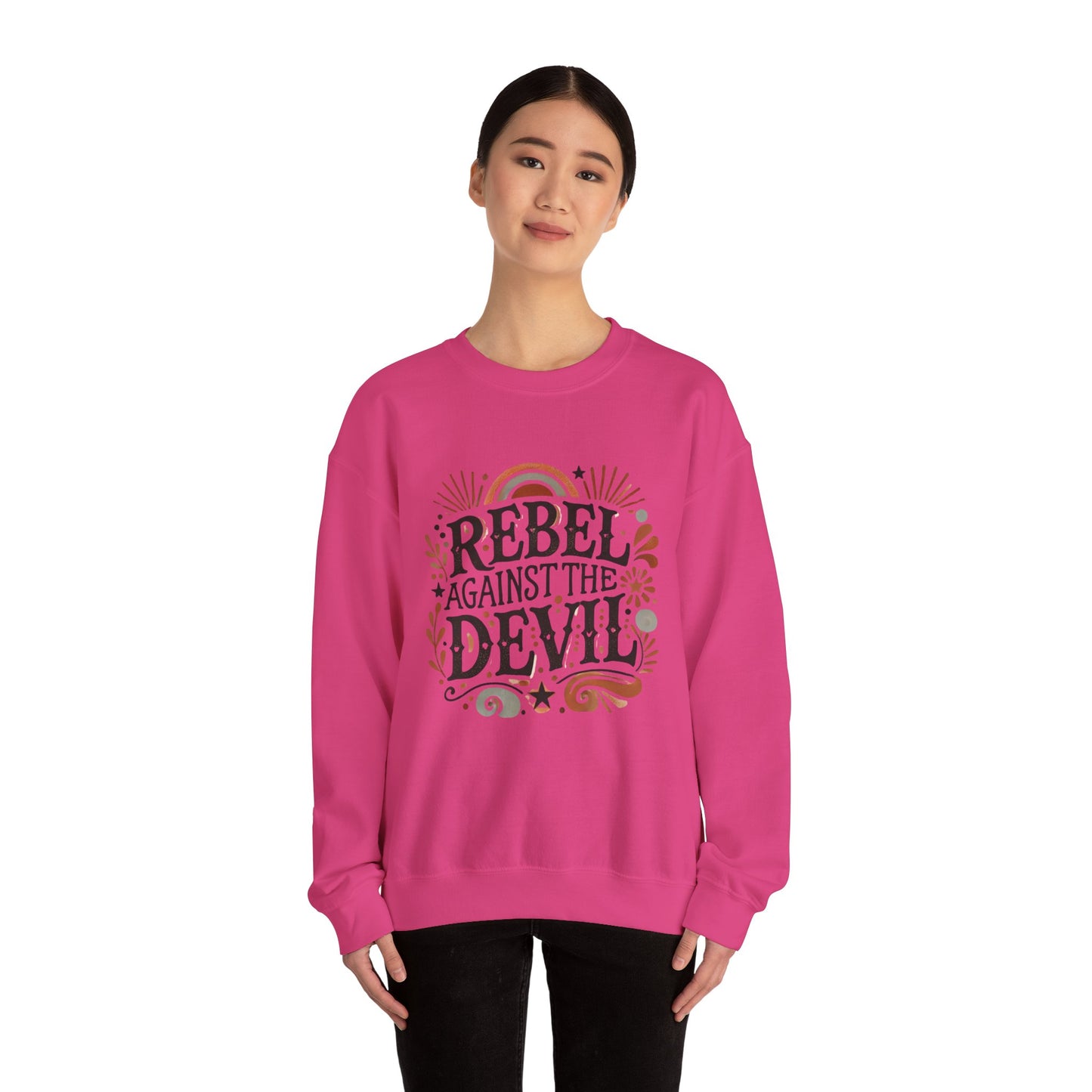 Rebel Against the Devil Women's Heavy Blend™ Crewneck Sweatshirt - Bold & Inspirational Style