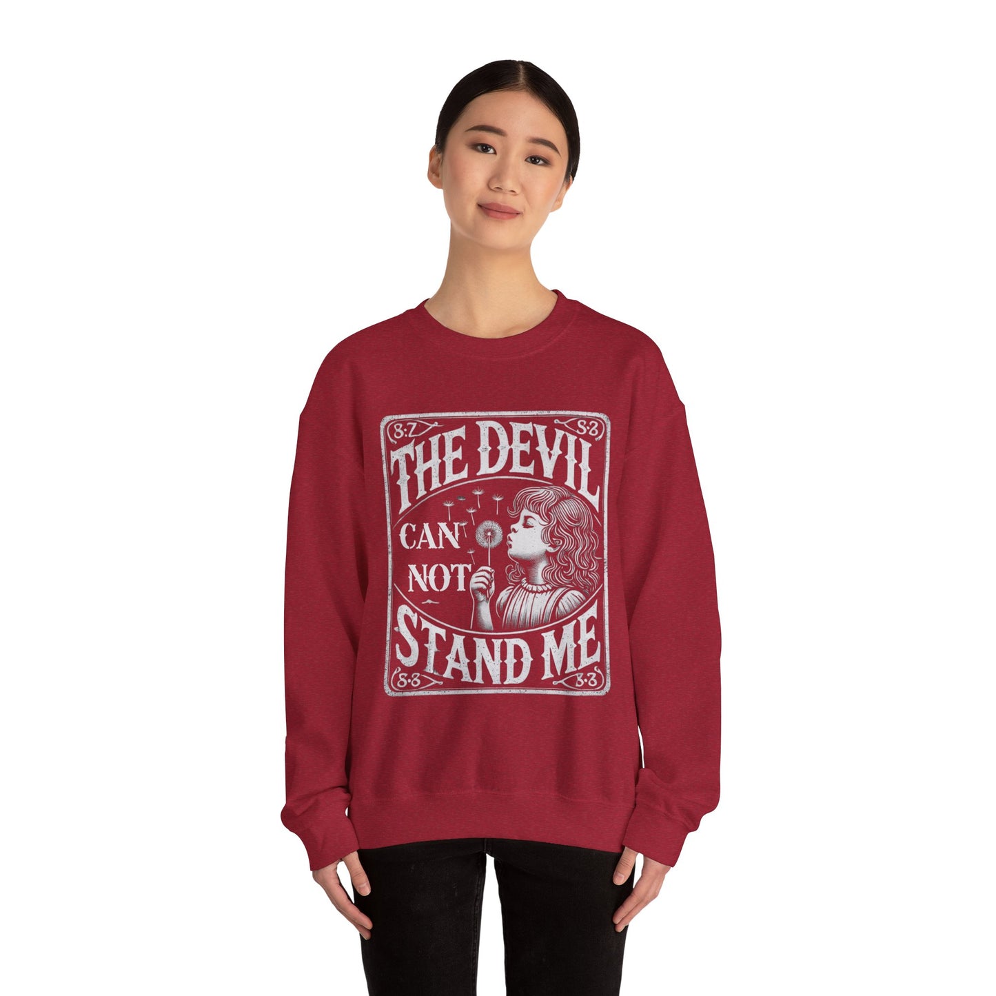 Christian Quote Sweatshirt - The Devil Can't Stand Me - Heavy Blend Crewneck