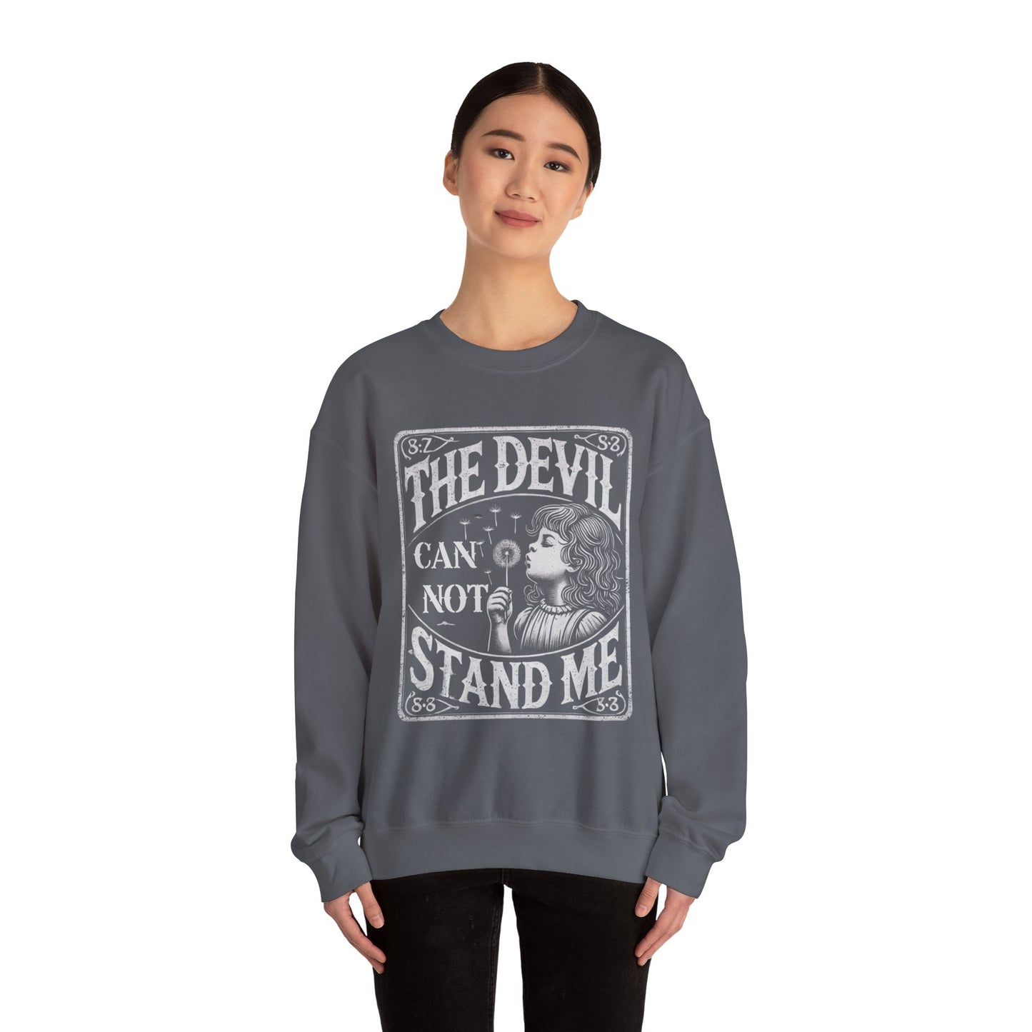 Christian Quote Sweatshirt - The Devil Can't Stand Me - Heavy Blend Crewneck