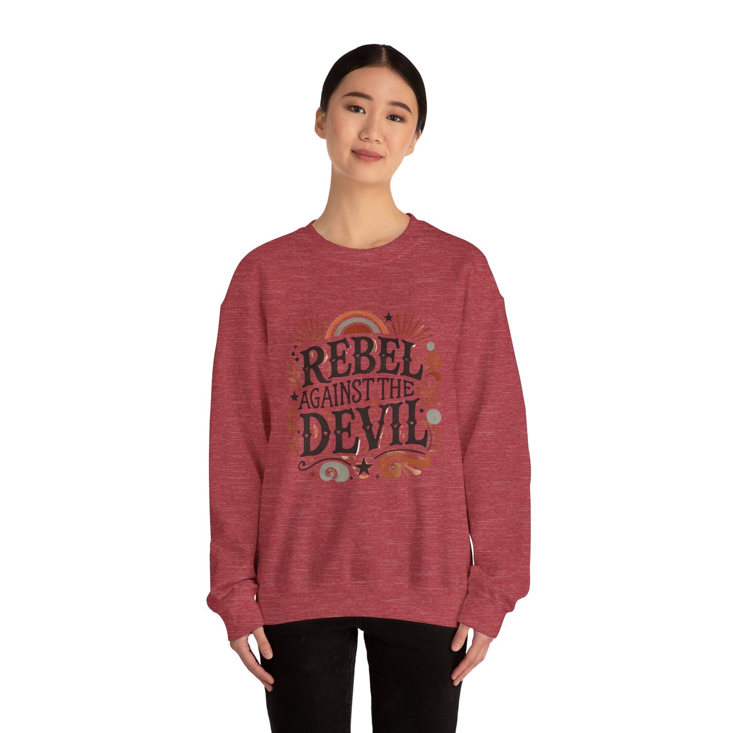 Rebel Against the Devil Women's Heavy Blend™ Crewneck Sweatshirt - Bold & Inspirational Style