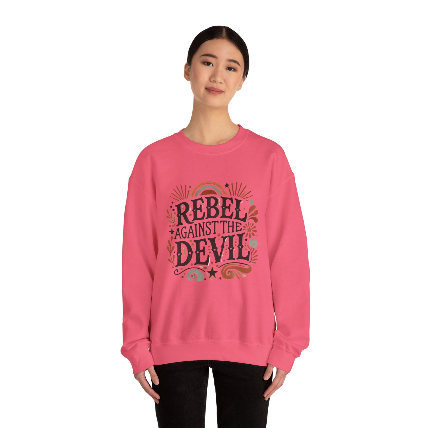 Rebel Against the Devil Women's Heavy Blend™ Crewneck Sweatshirt - Bold & Inspirational Style