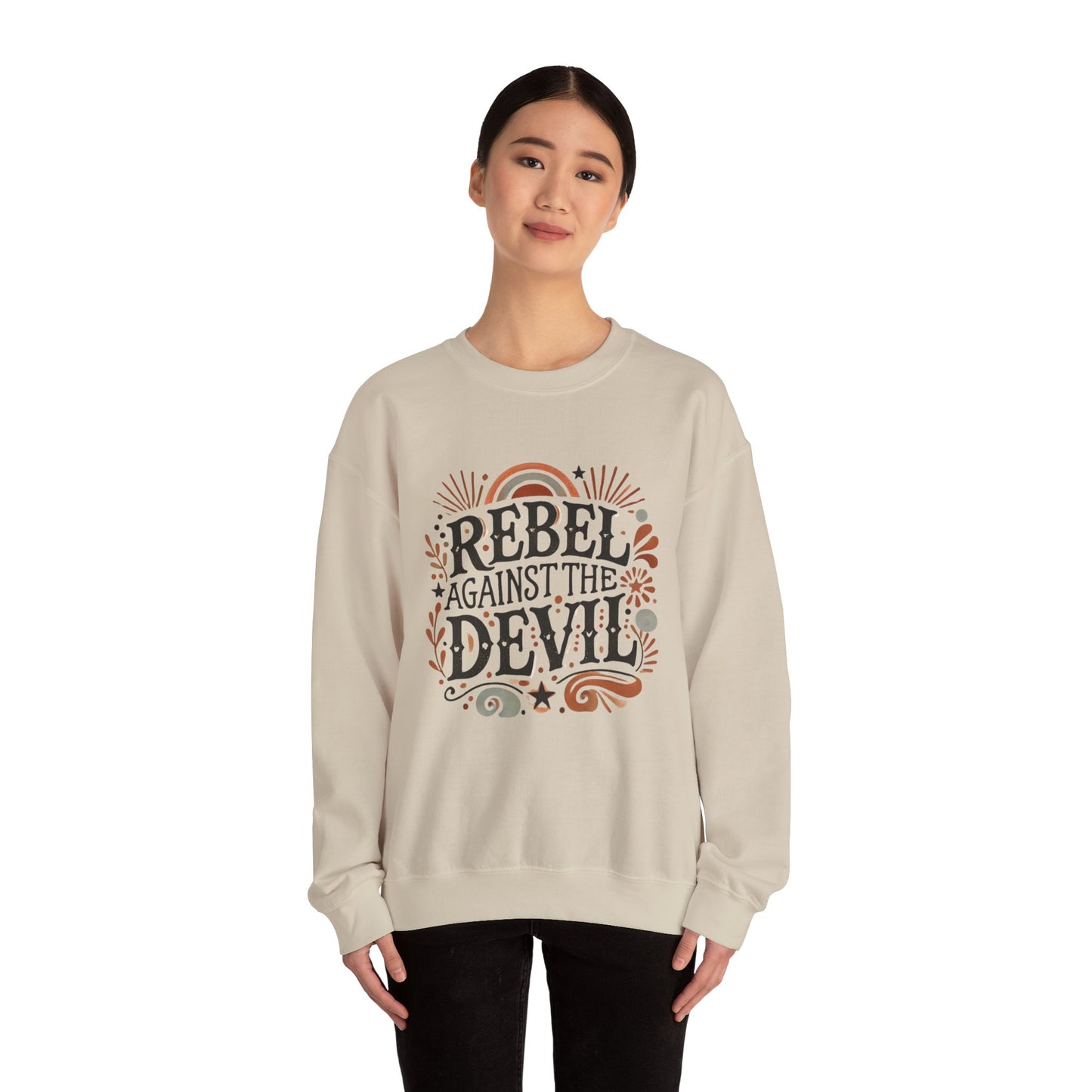 Rebel Against the Devil Women's Heavy Blend™ Crewneck Sweatshirt - Bold & Inspirational Style