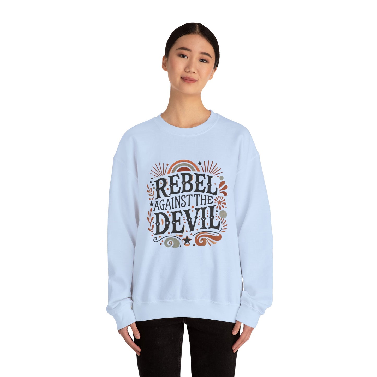 Rebel Against the Devil Women's Heavy Blend™ Crewneck Sweatshirt - Bold & Inspirational Style