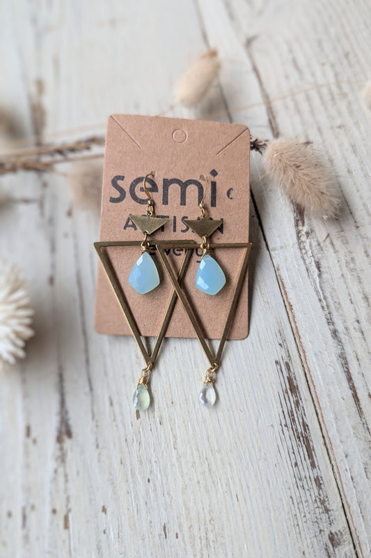 Trinity Gemstone + Geometric Earrings