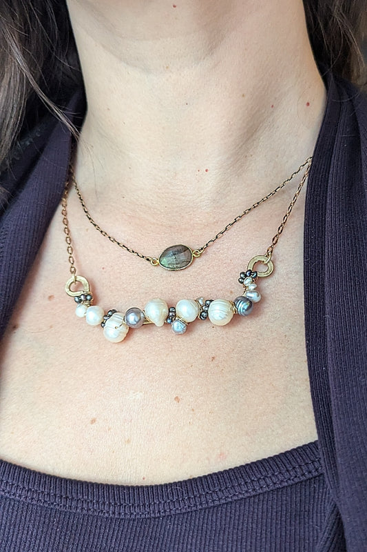 Handcrafted Brass Necklace with Fresh Water Pearls