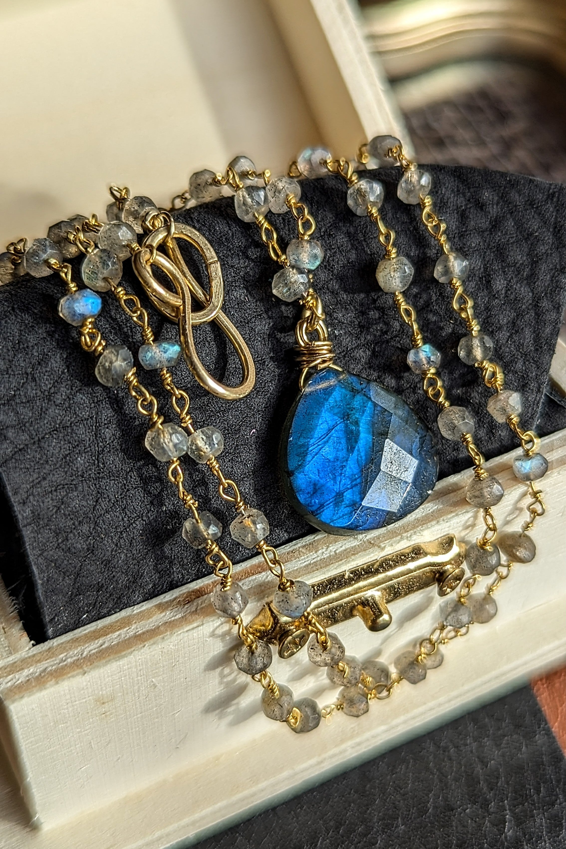 Labradorite Faceted Chunk Gemstone Necklace 2024 and Earrings Set ~ OOAK