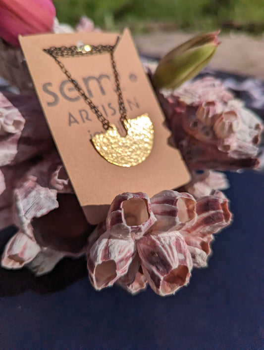 Hammered Brass Sparrows Heart Necklace